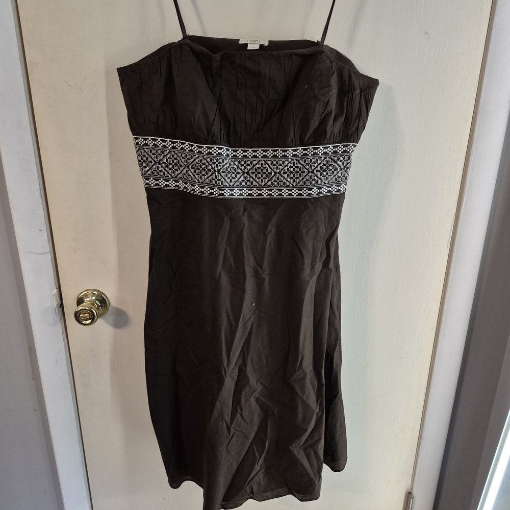 LOFT Brown Strapless Dress with Geometric Pattern - Womens Size 16